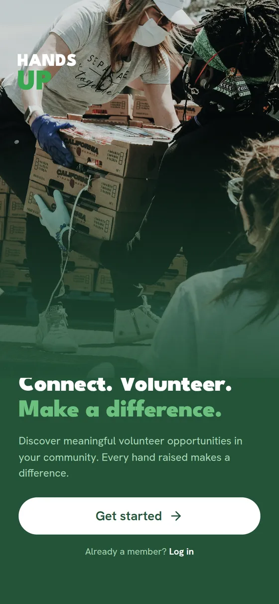 The HandsUp welcome screen